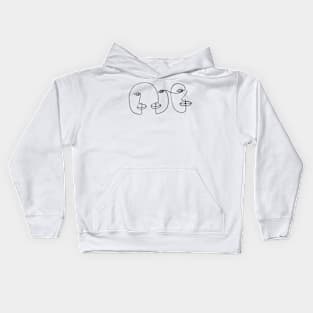 Three Abstract face one line art Kids Hoodie